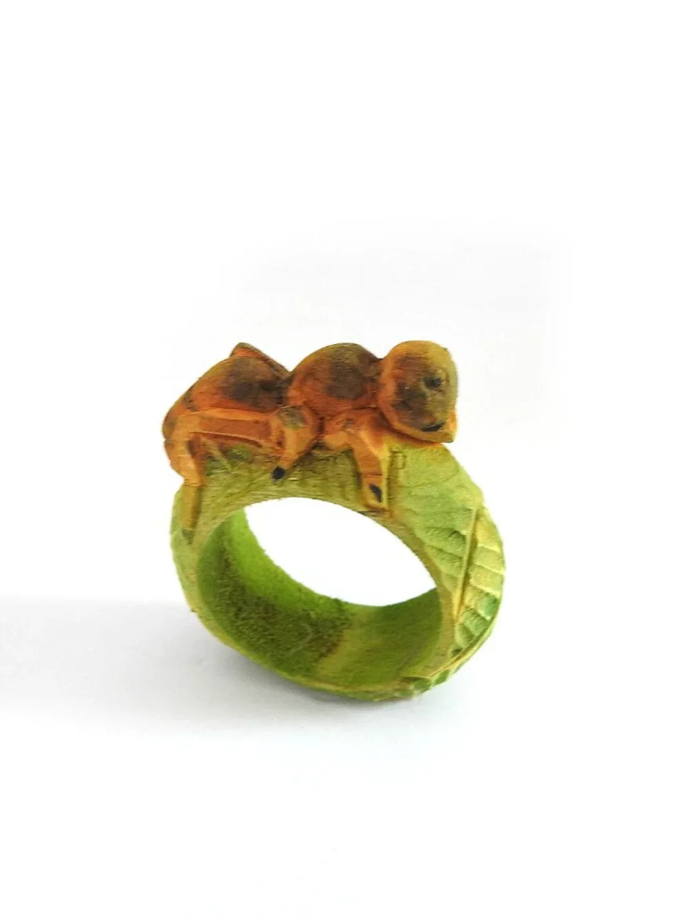 Vintage Hand Carved Wood Insect Napkin Rings Set of 4 Ladybug Ant Bee Grasshoper